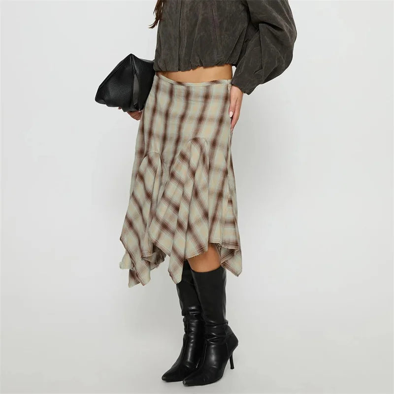 Loose Fit Plaid Midi Skirt