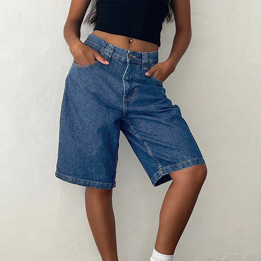 Straight Leg Denim Shorts
