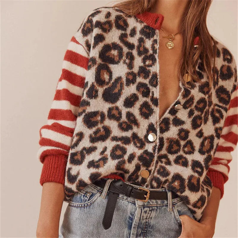 Open Front Leopard Print Cardigan
