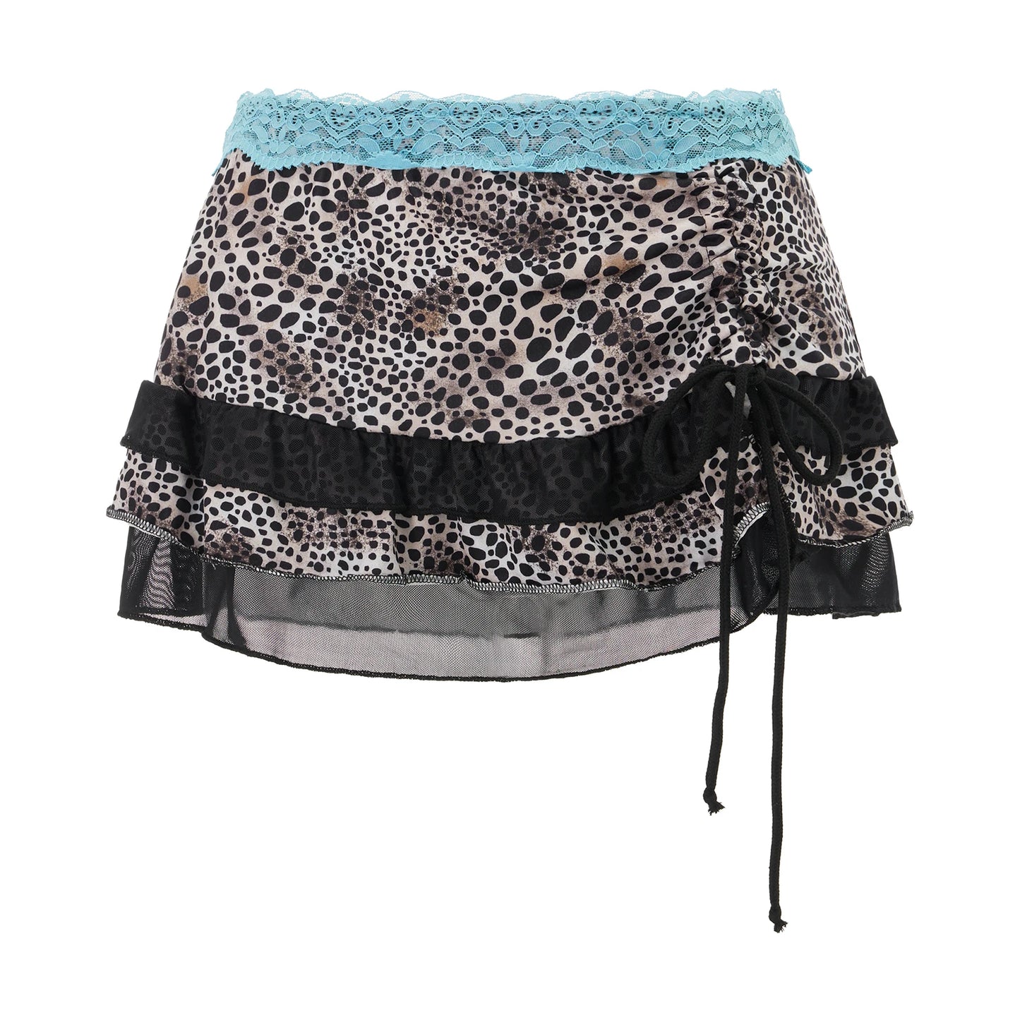 Tiered Mini Skirt  Low-Rise, Fairy Lace Trim
