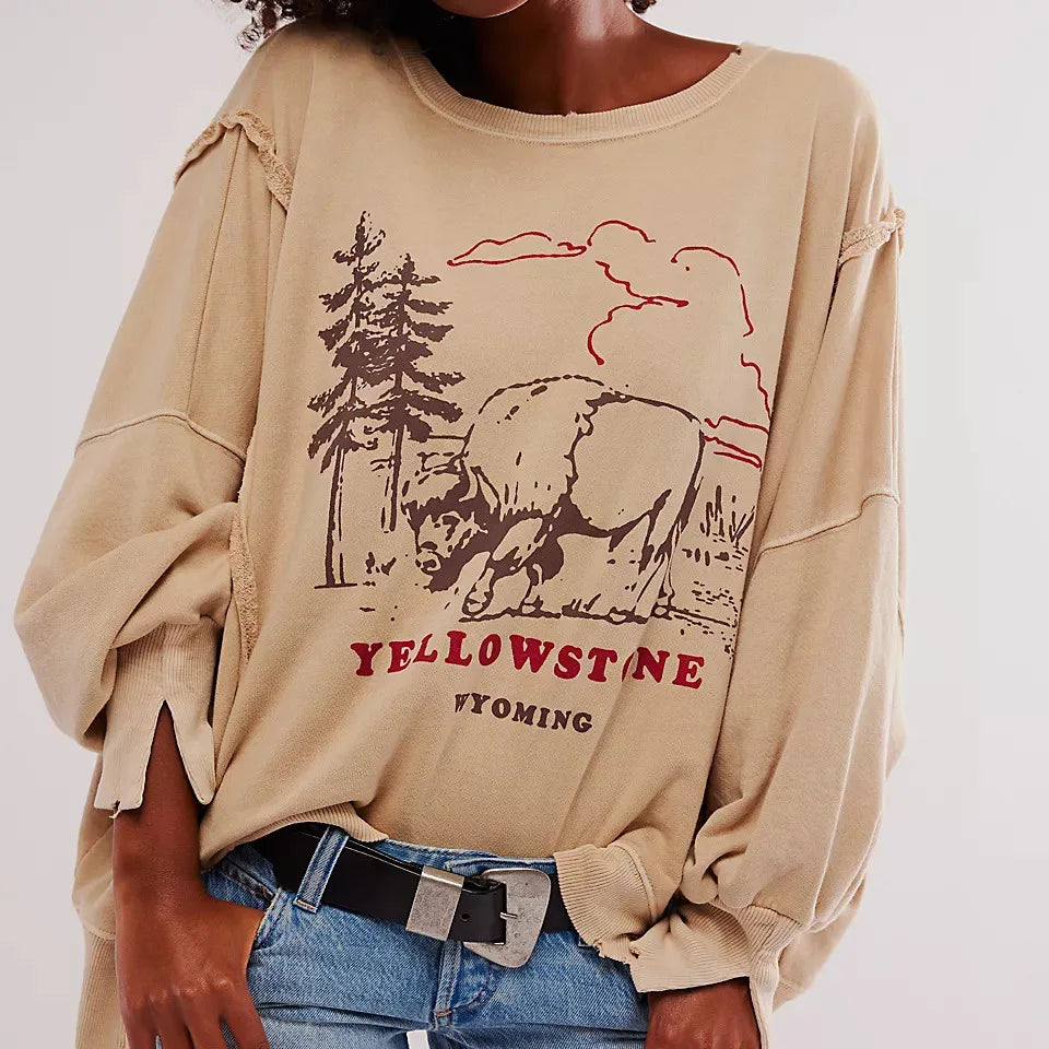 Drop Shoulder Pullover with Side Slit and Crewneck