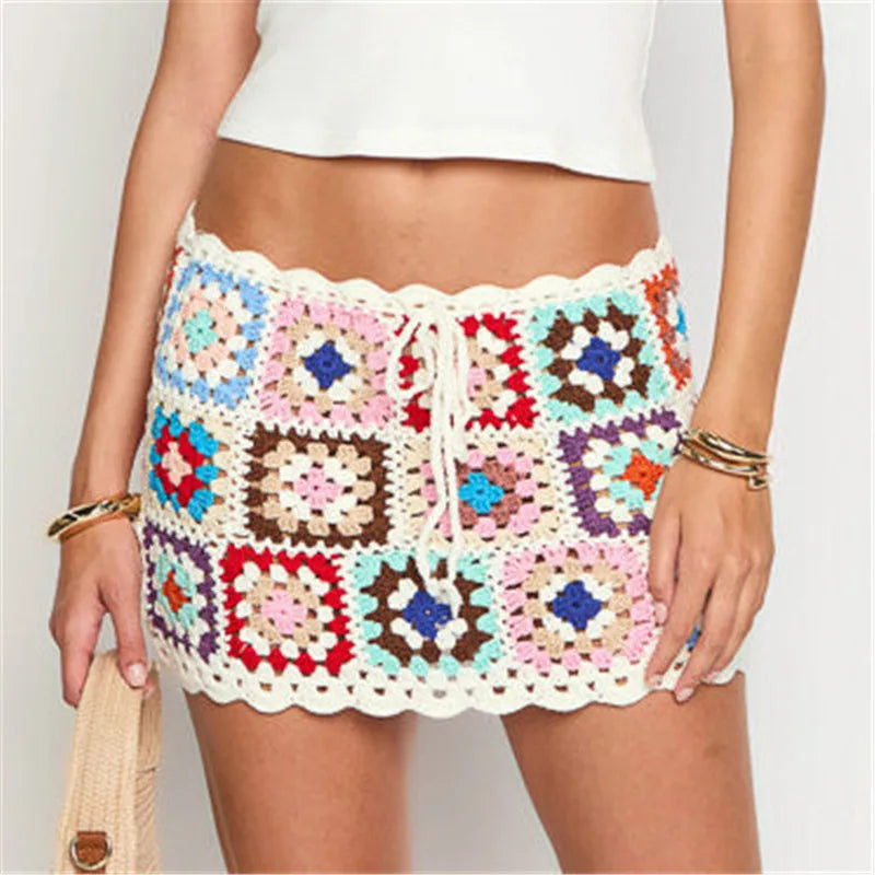 Floral Crochet Mini Skirt – Hollow Knit