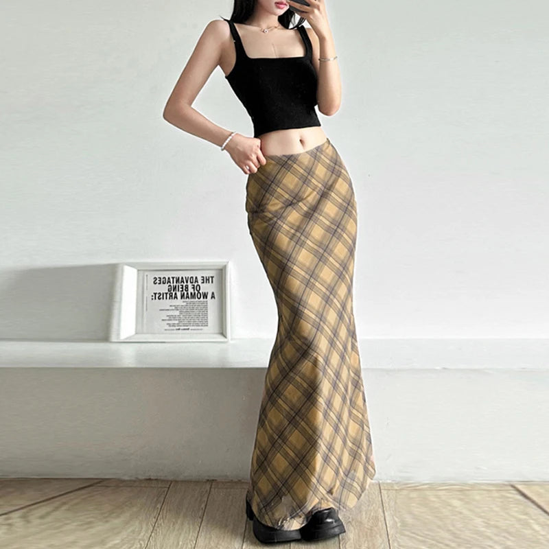 Plaid High Waist Slim Fit Skirt