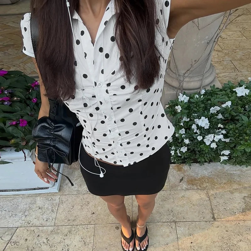 Polka Dot Button Blouse Top