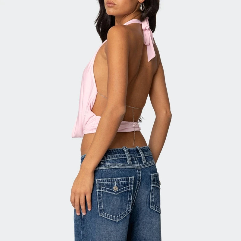 Halter Top – Sleeveless Deep V-Neck Backless