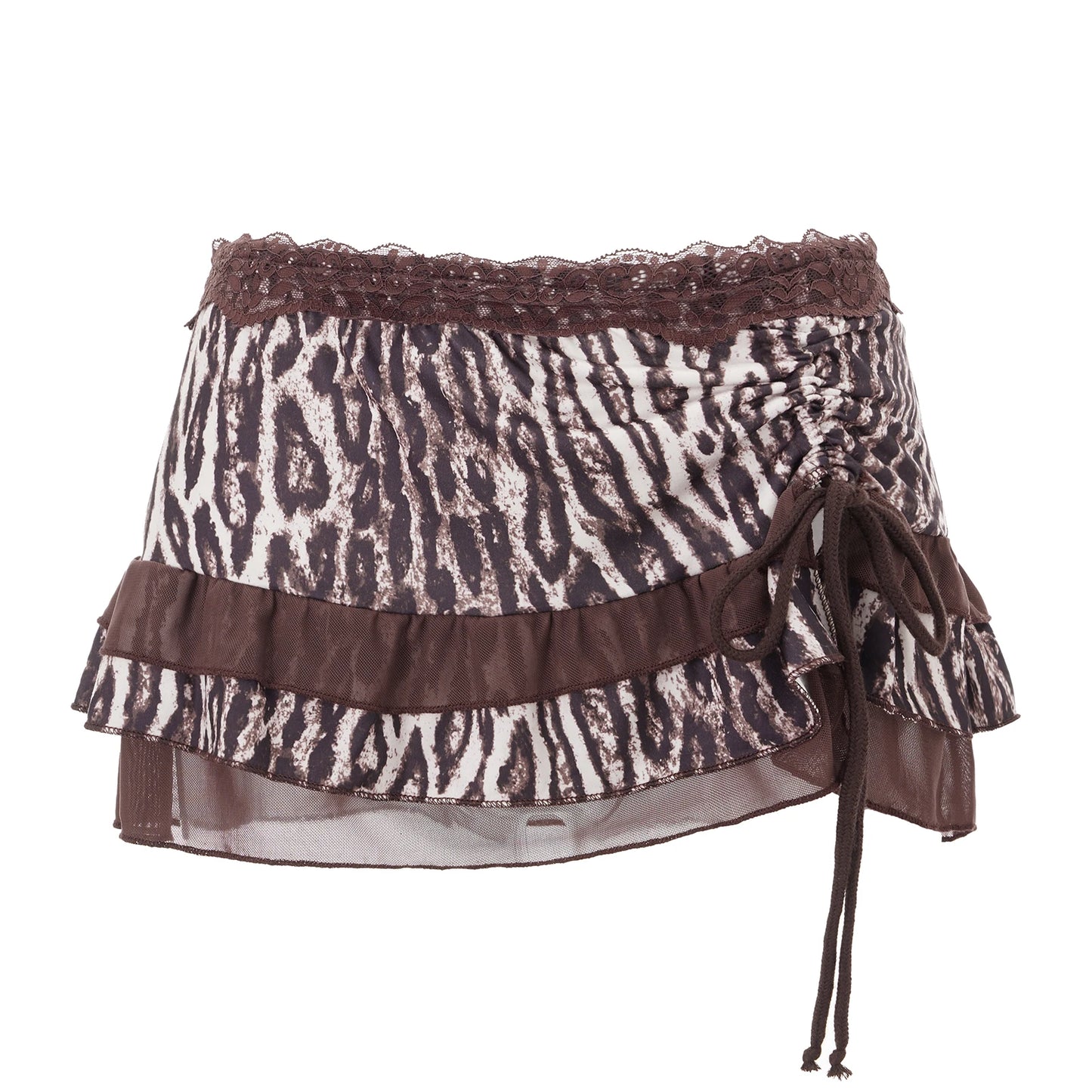Tiered Mini Skirt  Low-Rise, Fairy Lace Trim