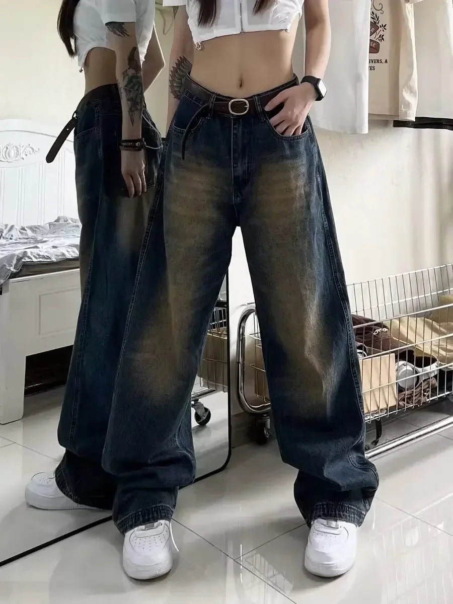 Distressed Wide-Leg Jeans
