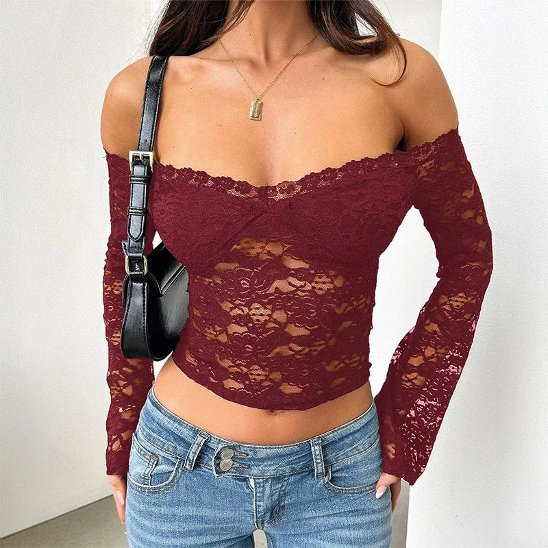Lace Off Shoulder Sexy Crop Top
