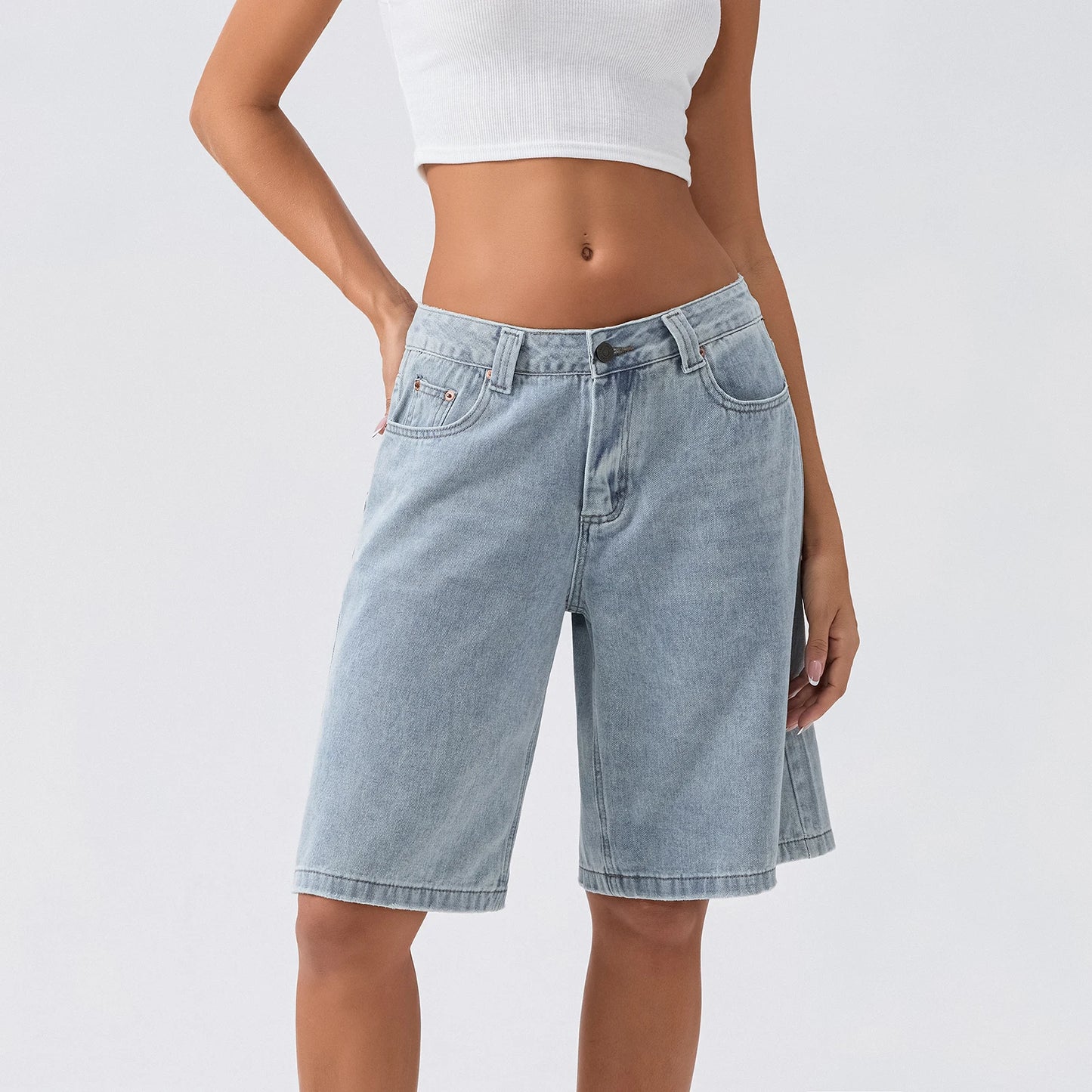 Straight Leg Denim Shorts
