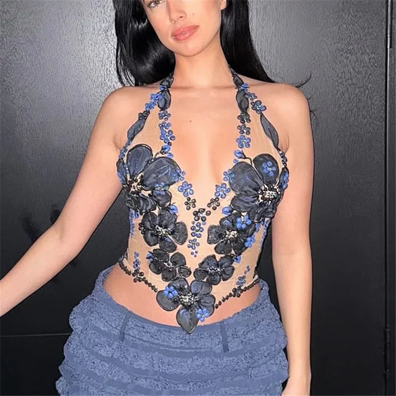 Floral Mesh Tank Top See Through