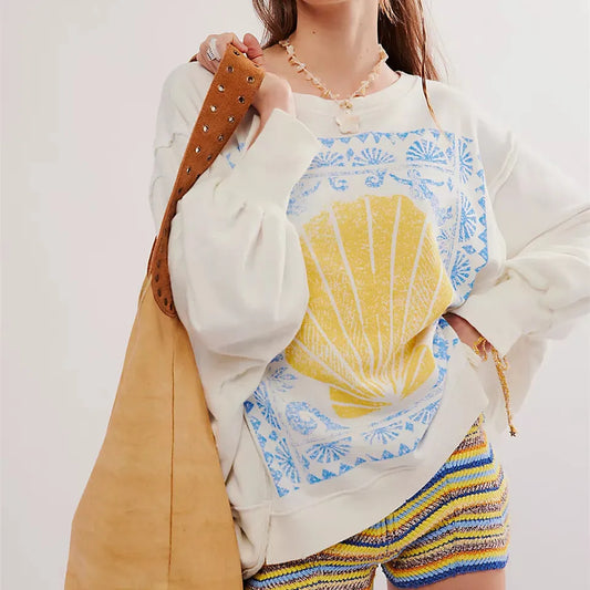 Drop Shoulder Pullover with Side Slit and Crewneck