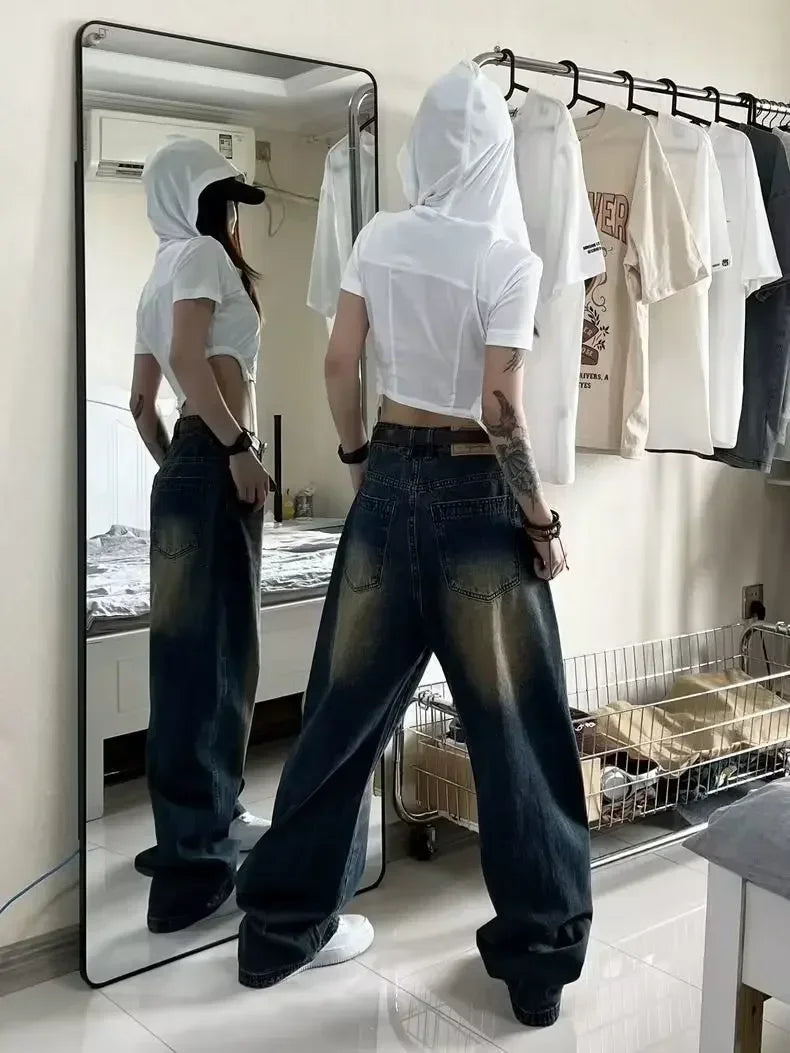 Distressed Wide-Leg Jeans