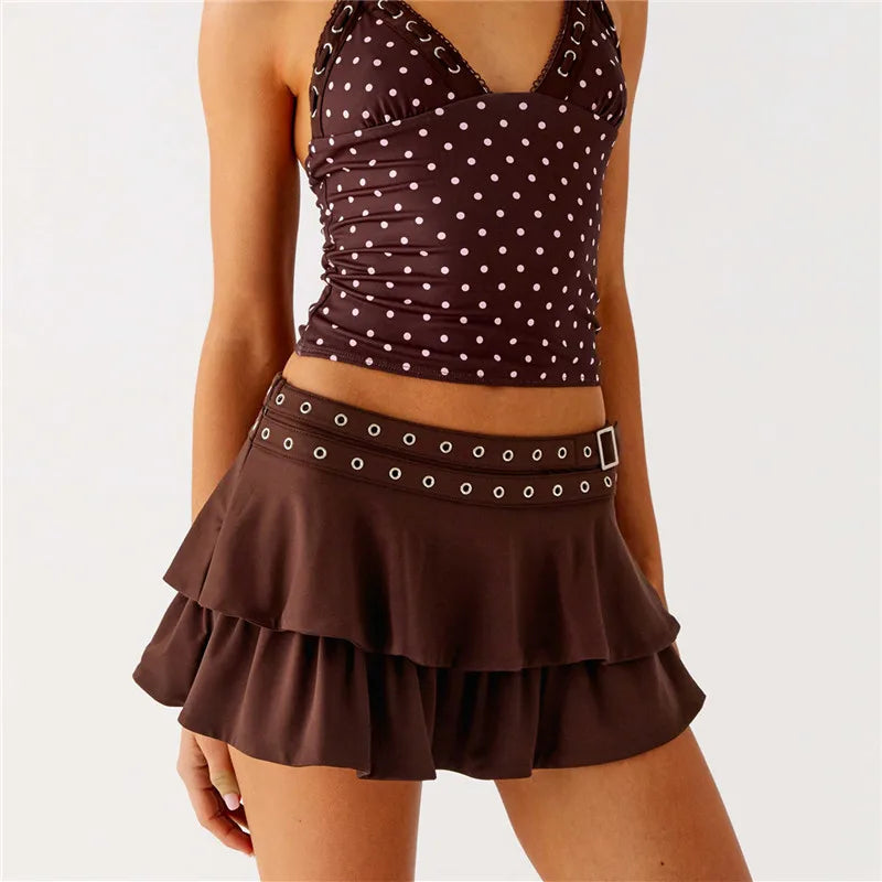 Ruffle Mini Skirt with Belt