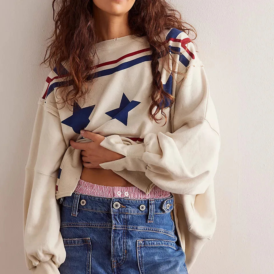 Drop Shoulder Pullover with Side Slit and Crewneck