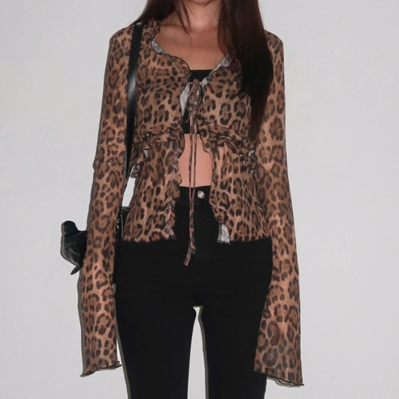 Mesh Leopard Print Crop Top