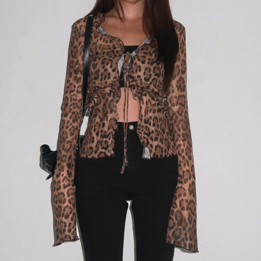 Mesh Leopard Print Crop Top