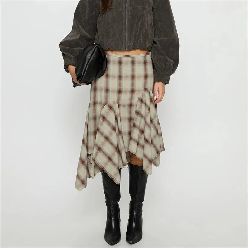 Loose Fit Plaid Midi Skirt