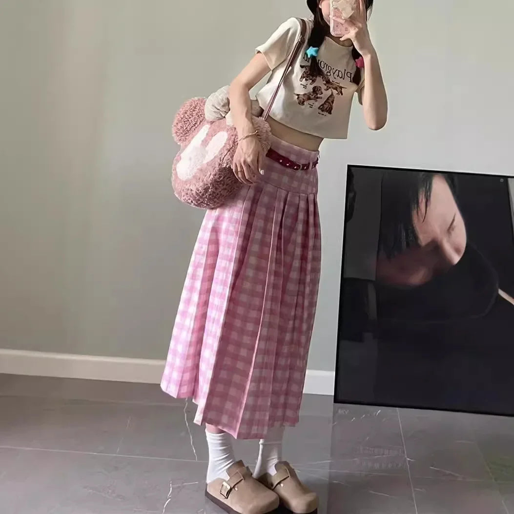 Pink Plaid Puffy Skirt