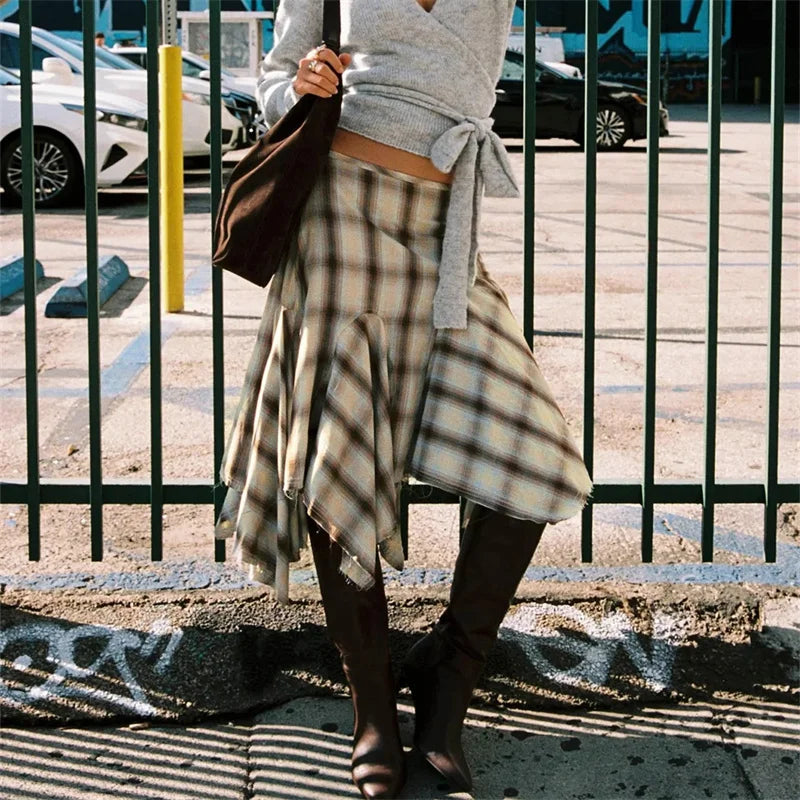 Loose Fit Plaid Midi Skirt