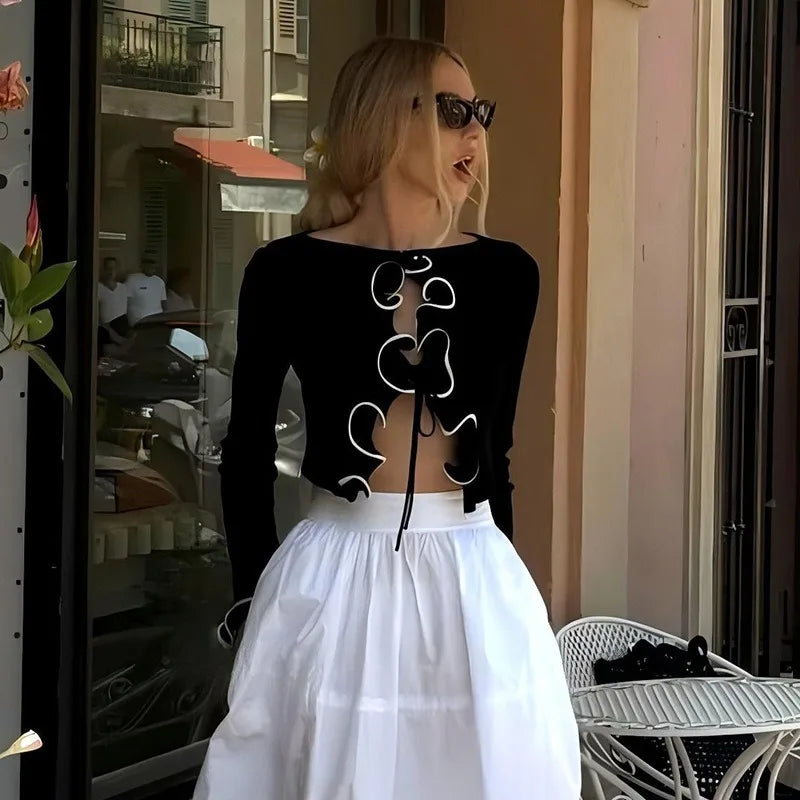 Lace-Up Tee – Long Sleeves, Cropped & Body-Hugging