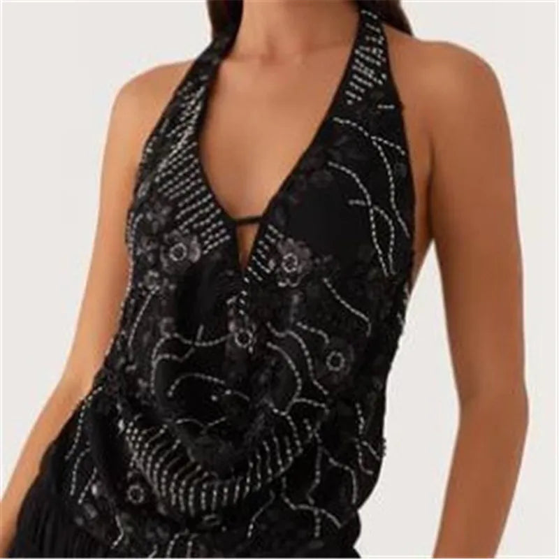 V-Neck Crop Tank – Backless & Hollow-Out