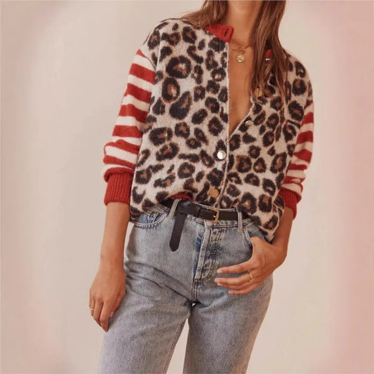 Open Front Leopard Print Cardigan